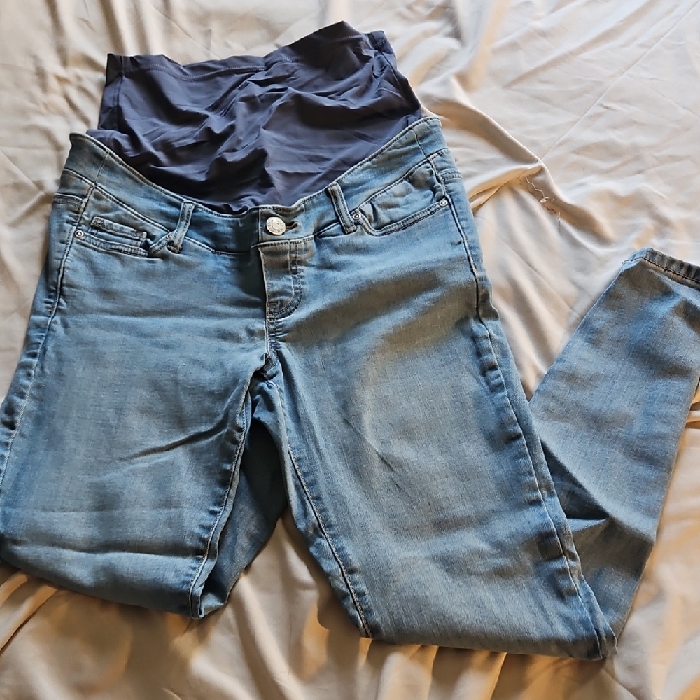 NWOT Sz XS Thyme Maternity Light Wash Denim Jeggings W/ Over Bump Panel